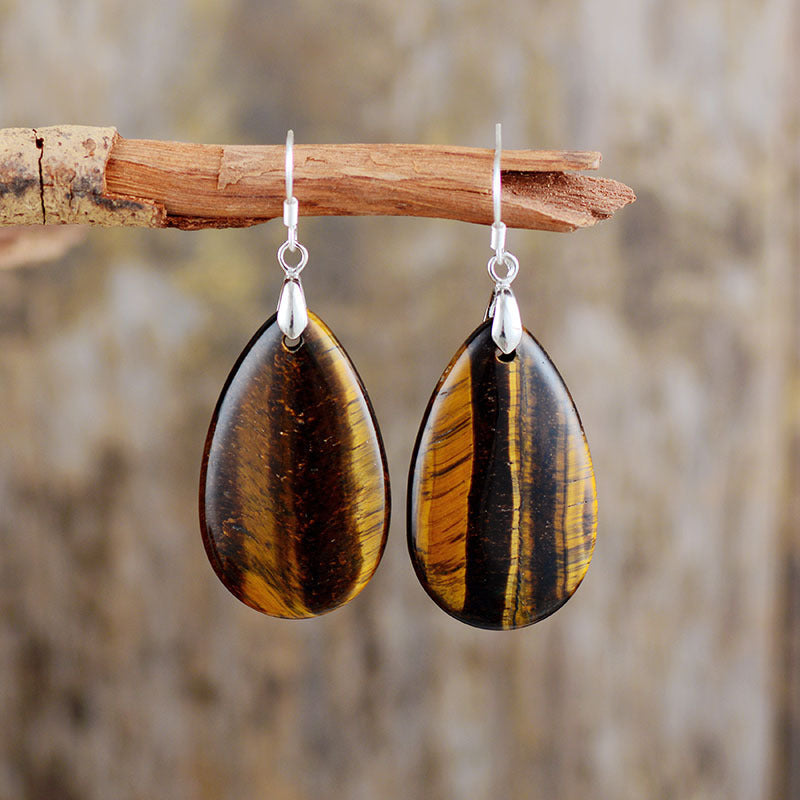 Aventurine Rose Quartz Tiger Eye Teardrop Dangle Earrings-Jewearrings