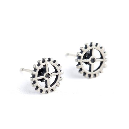 Sterling Silver Punk Steam Rock Gear Earrings-Jewearrings