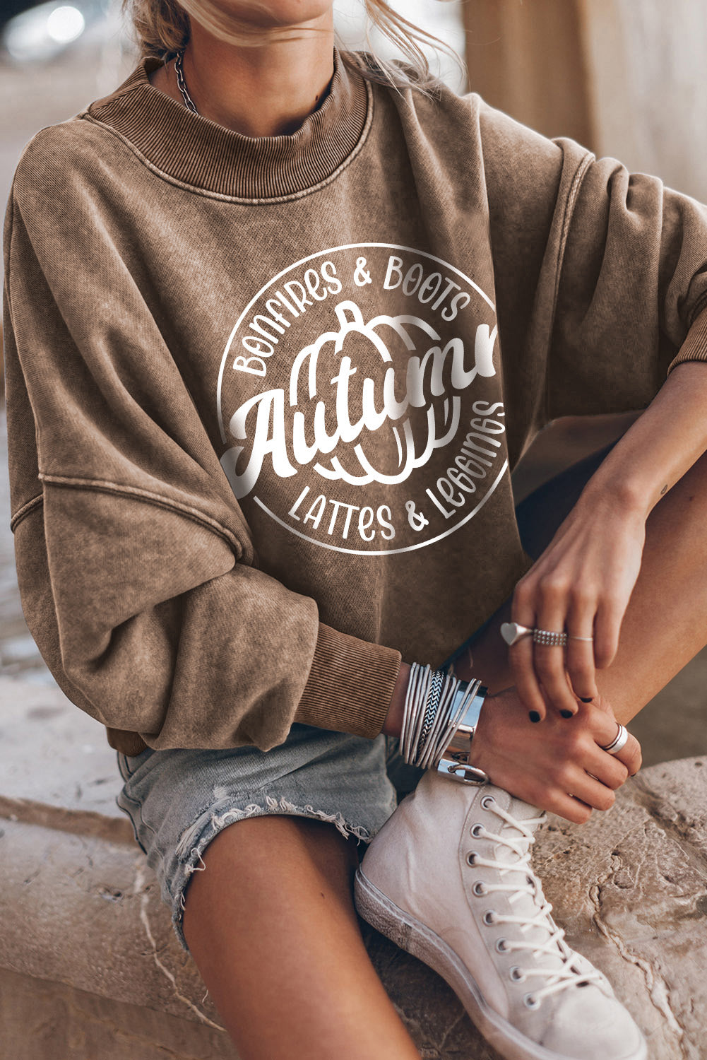 Round Neck Dropped Shoulder Graphic Sweatshirt-Jewearrings