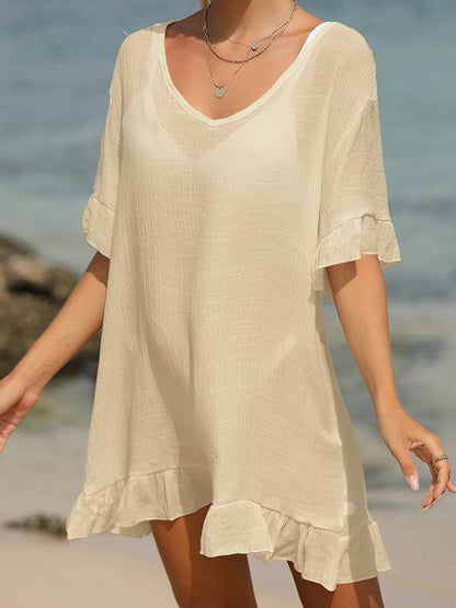 Tied Ruffled Half Sleeve Cover-Up-Jewearrings