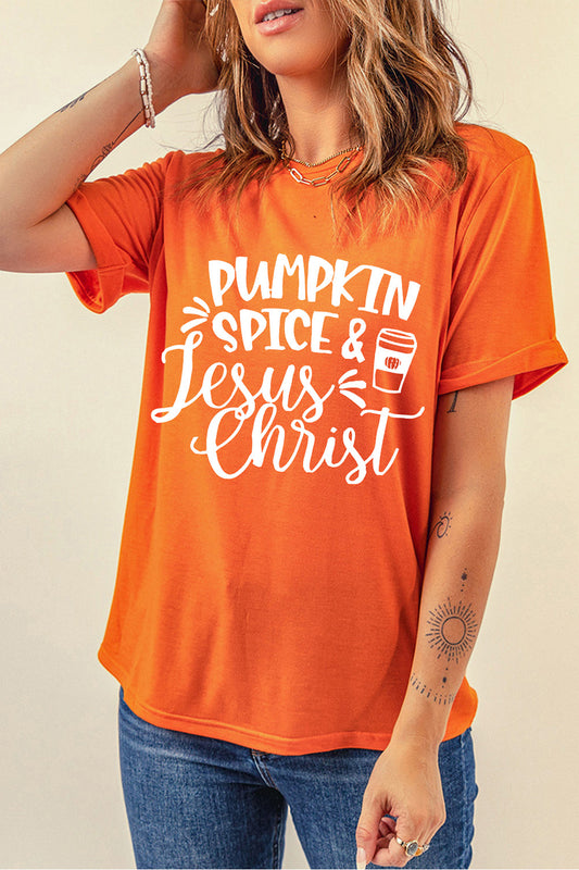 Round Neck Short Sleeve PUMPKIN SPICE JESUS CHRIST T-Shirt-Jewearrings