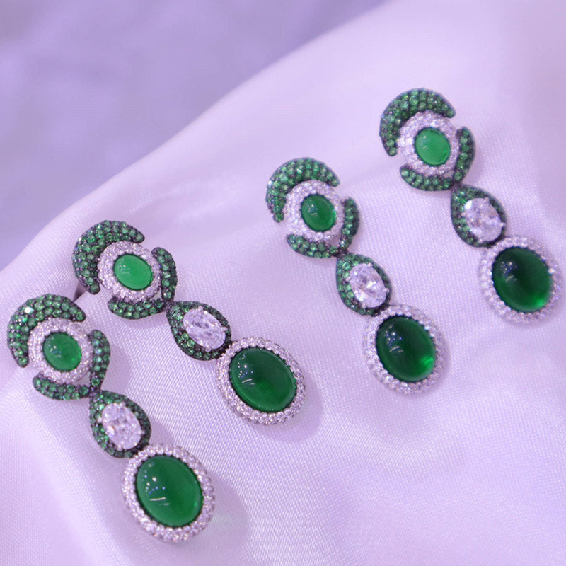 Vintage Fashion Versatile Floral Faux Emerald Earrings-Jewearrings