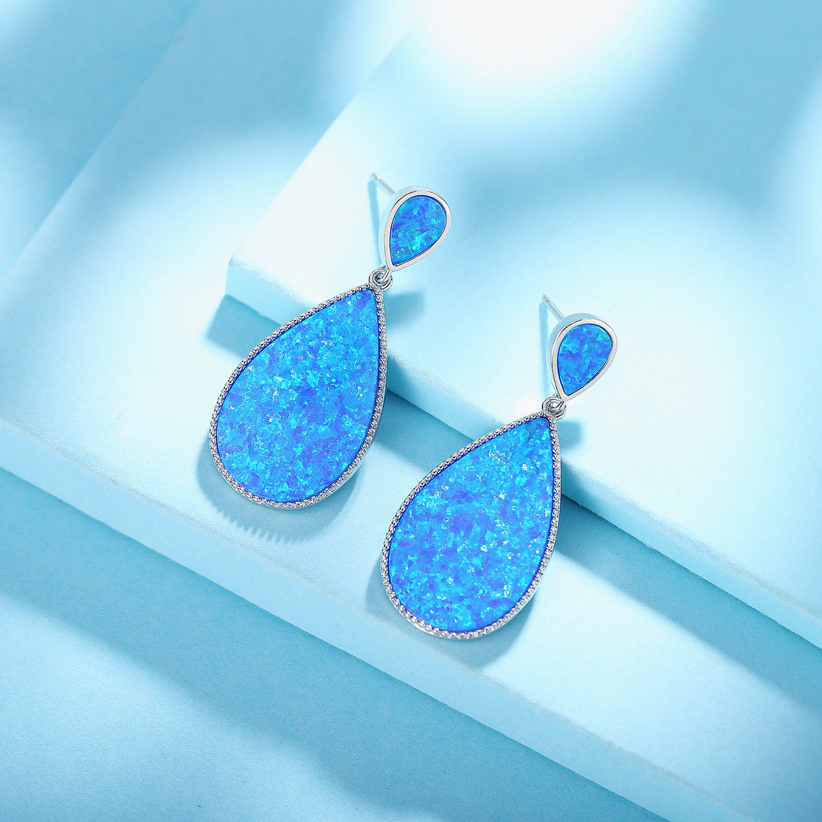 Large Stone Drop Shape Opal Sterling Silver Earrings-Jewearrings