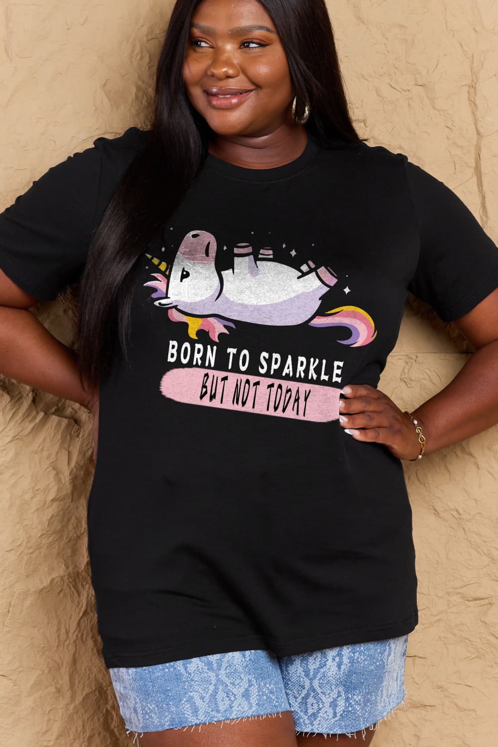 Simply Love Full Size BORN TO SPARKLE BUT NOT TODAY Graphic Cotton Tee-Jewearrings