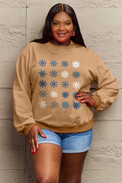 Simply Love Full Size Snowflakes Round Neck Sweatshirt-Jewearrings