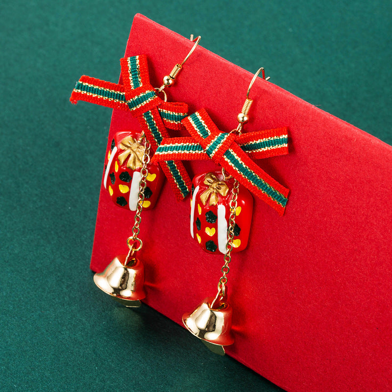 Christmas Series Alloy Tree Bow Earrings-Jewearrings