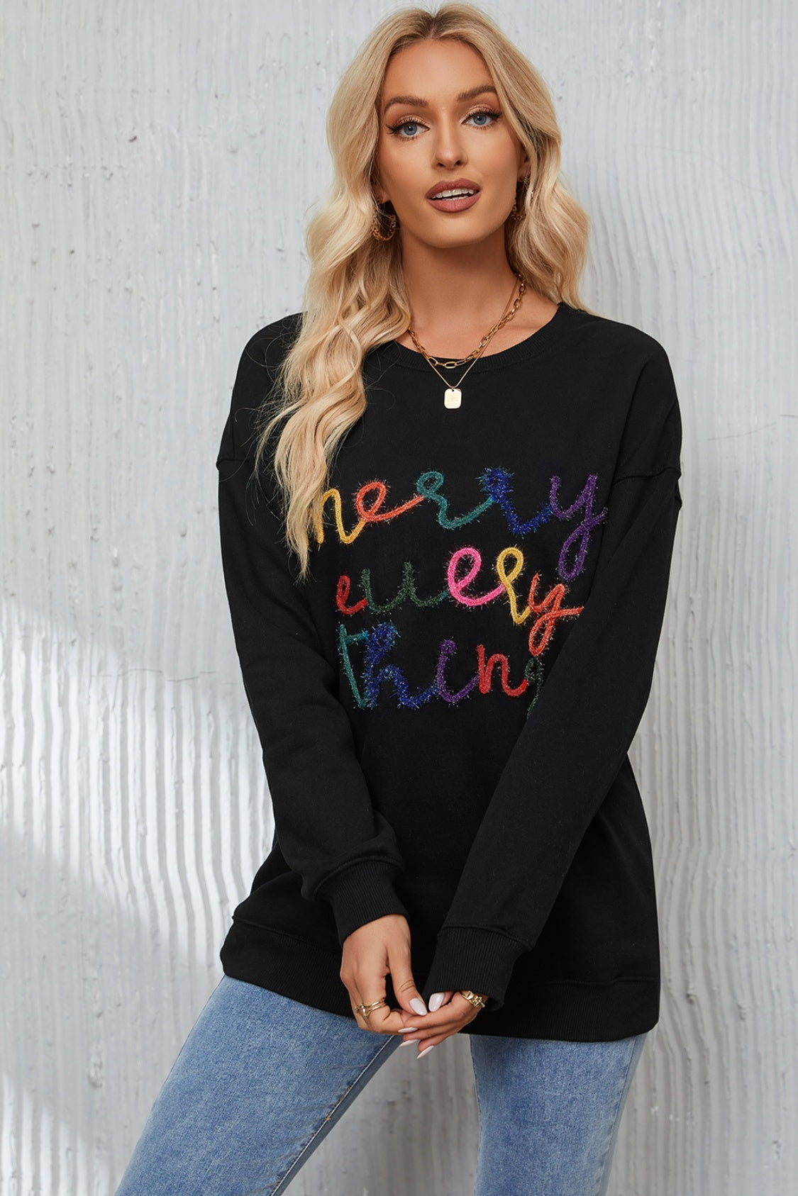 Letter Graphic Dropped Shoulder Sweatshirt-Jewearrings