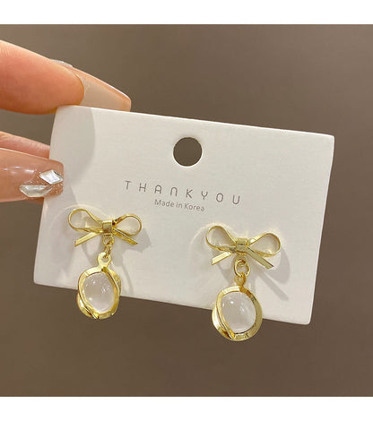 925 Silver Stud Bow Opal Earrings Simple Niche-Jewearrings