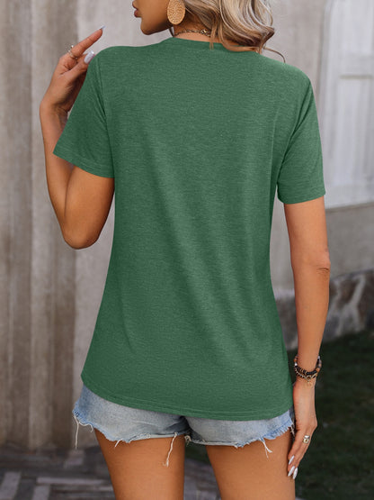 Heathered Round Neck Short Sleeve T-Shirt-Jewearrings