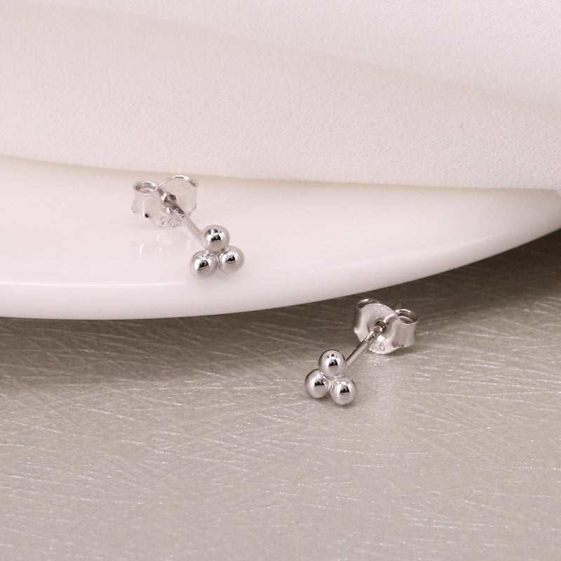 S925 Sterling Silver Three-ball INS Style Stud Earrings Small Dot Earrings Cartilage Spiral Piercing-Jewearrings