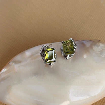 Women's Temperament Shaped Olive Green Zircon Stud Earrings-Jewearrings