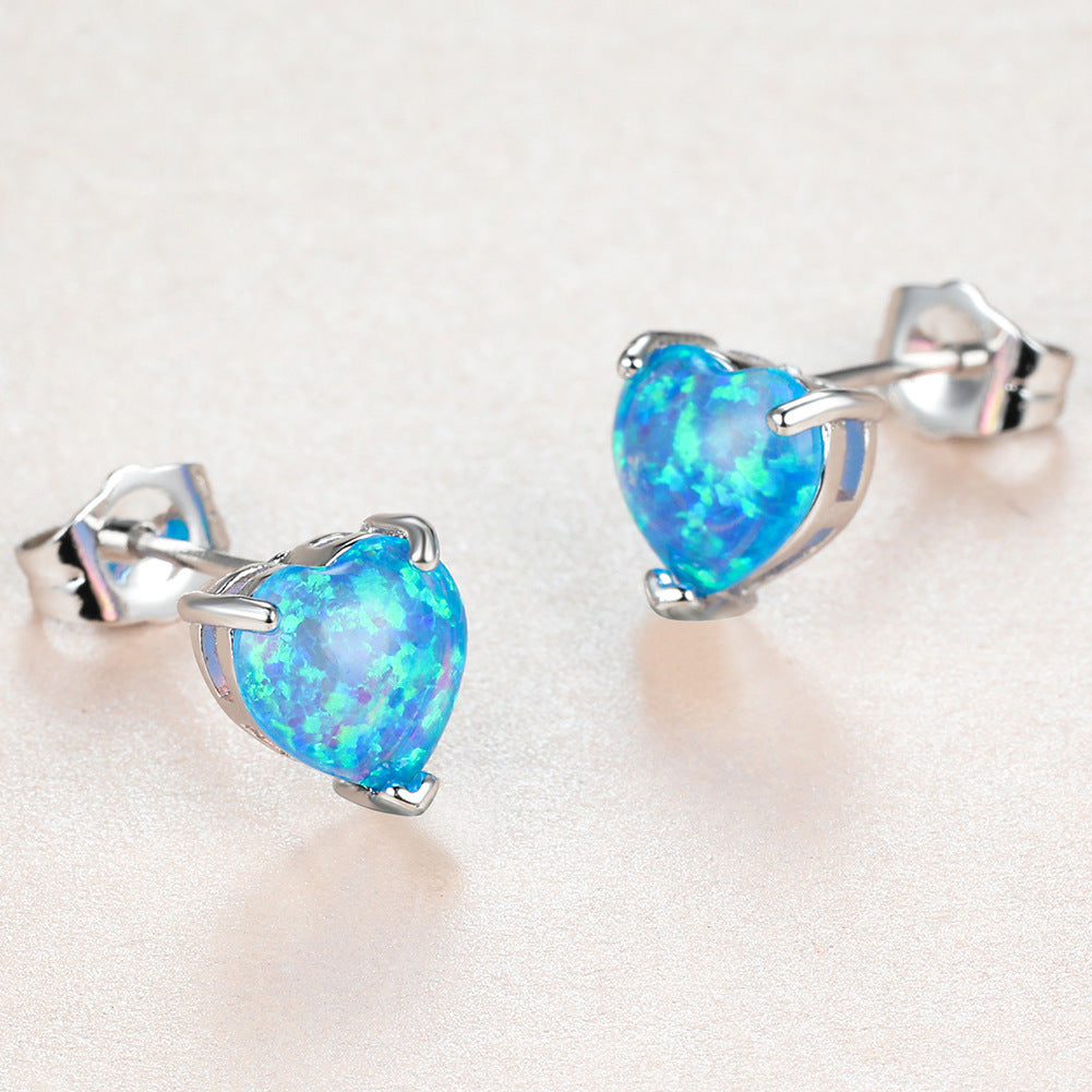 Platinum Opal Love Heart Stud Earrings Sweet And Age-reducing Girl-Jewearrings