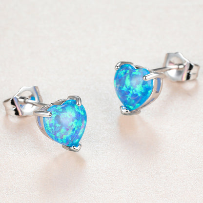 Platinum Opal Love Heart Stud Earrings Sweet And Age-reducing Girl-Jewearrings