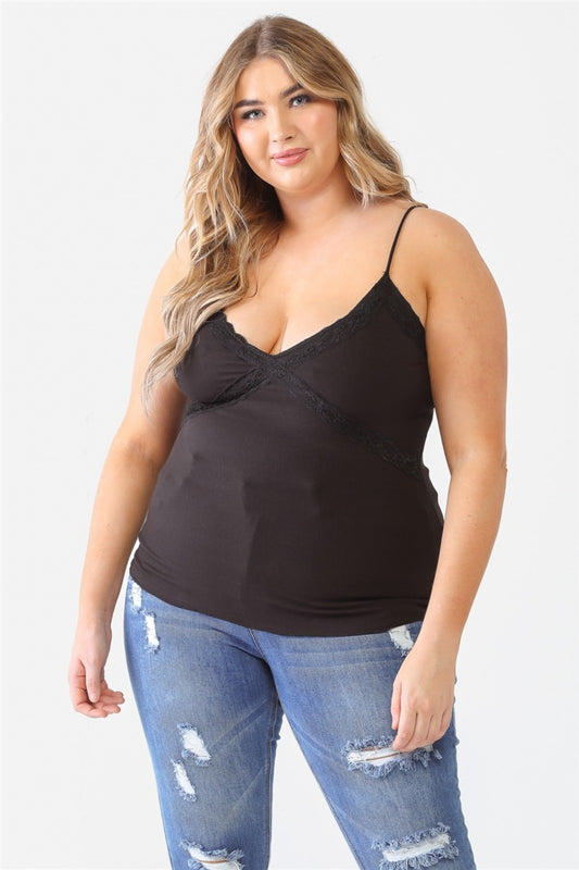 Zenobia Plus Size Lace Detail V-Neck Cami-Jewearrings