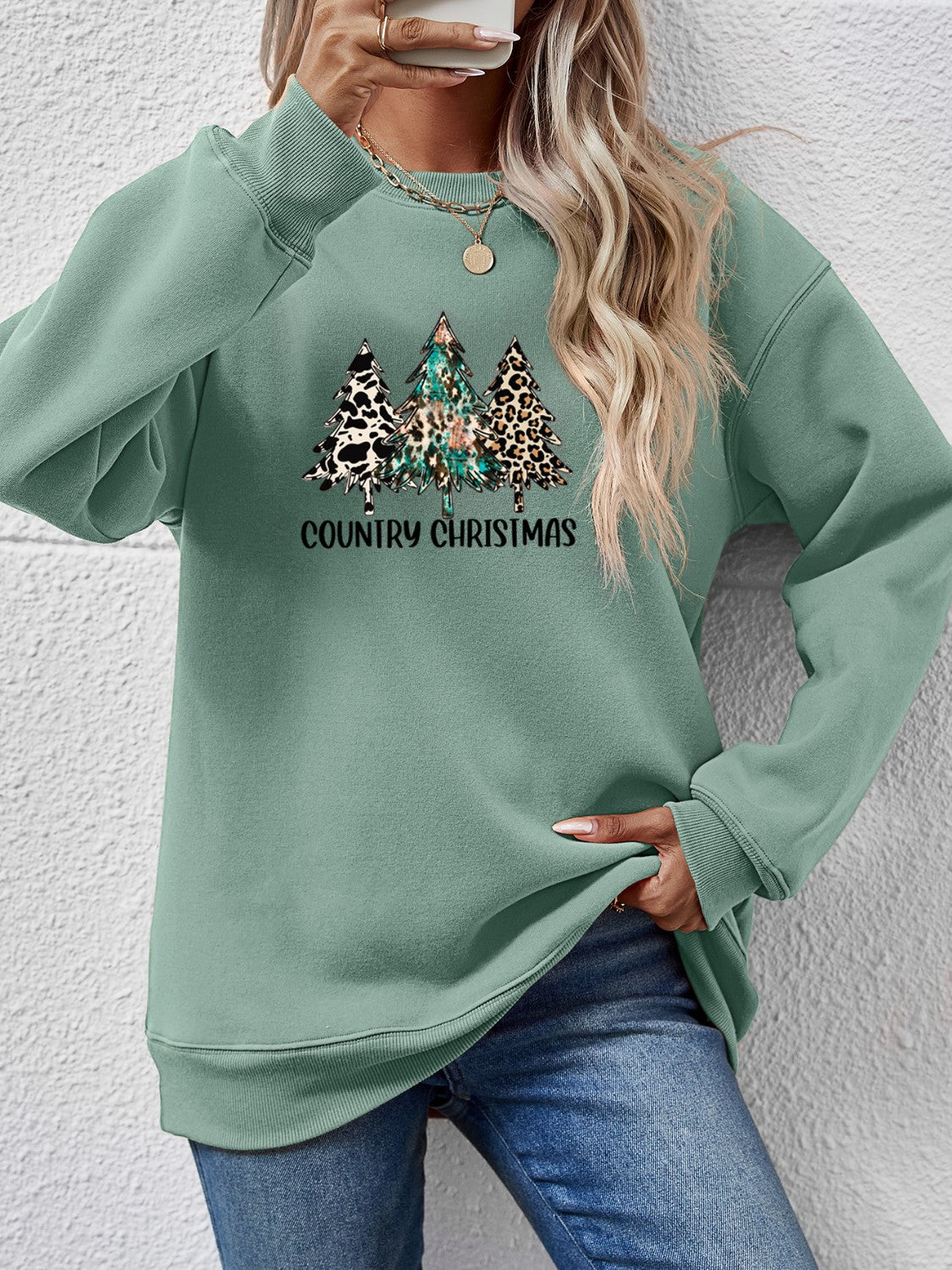 Graphic Round Neck Dropped Shoulder Sweatshirt-Jewearrings