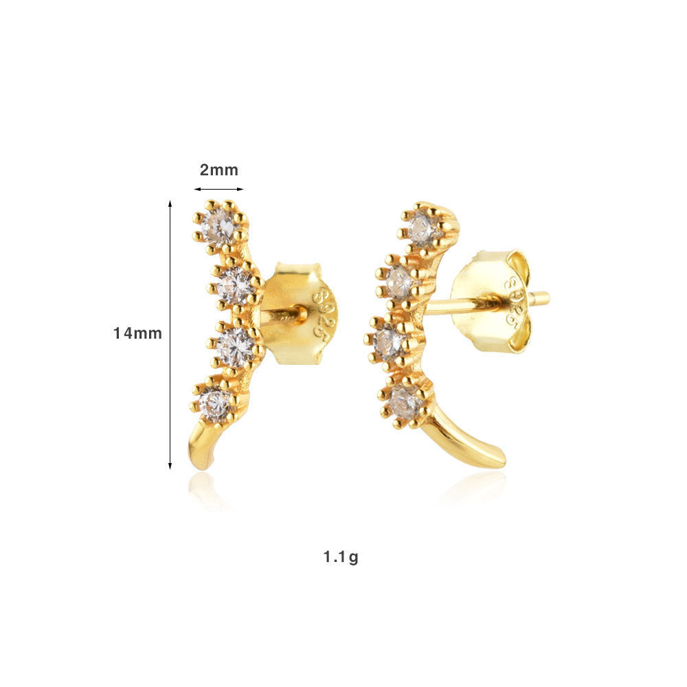 Women's S925 Sterling Silver Simple Zircon Single Row Stud Earrings-Jewearrings