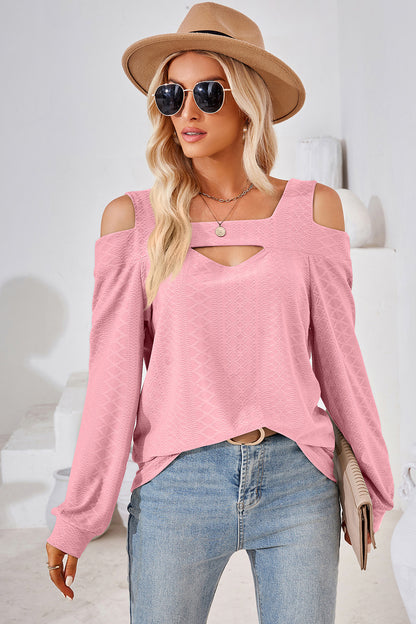 Cutout Square Neck Cold Shoulder T-Shirt-Jewearrings