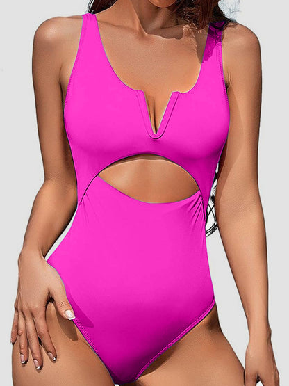 Cutout Notched Wide Strap One-Piece Swimwear-Jewearrings