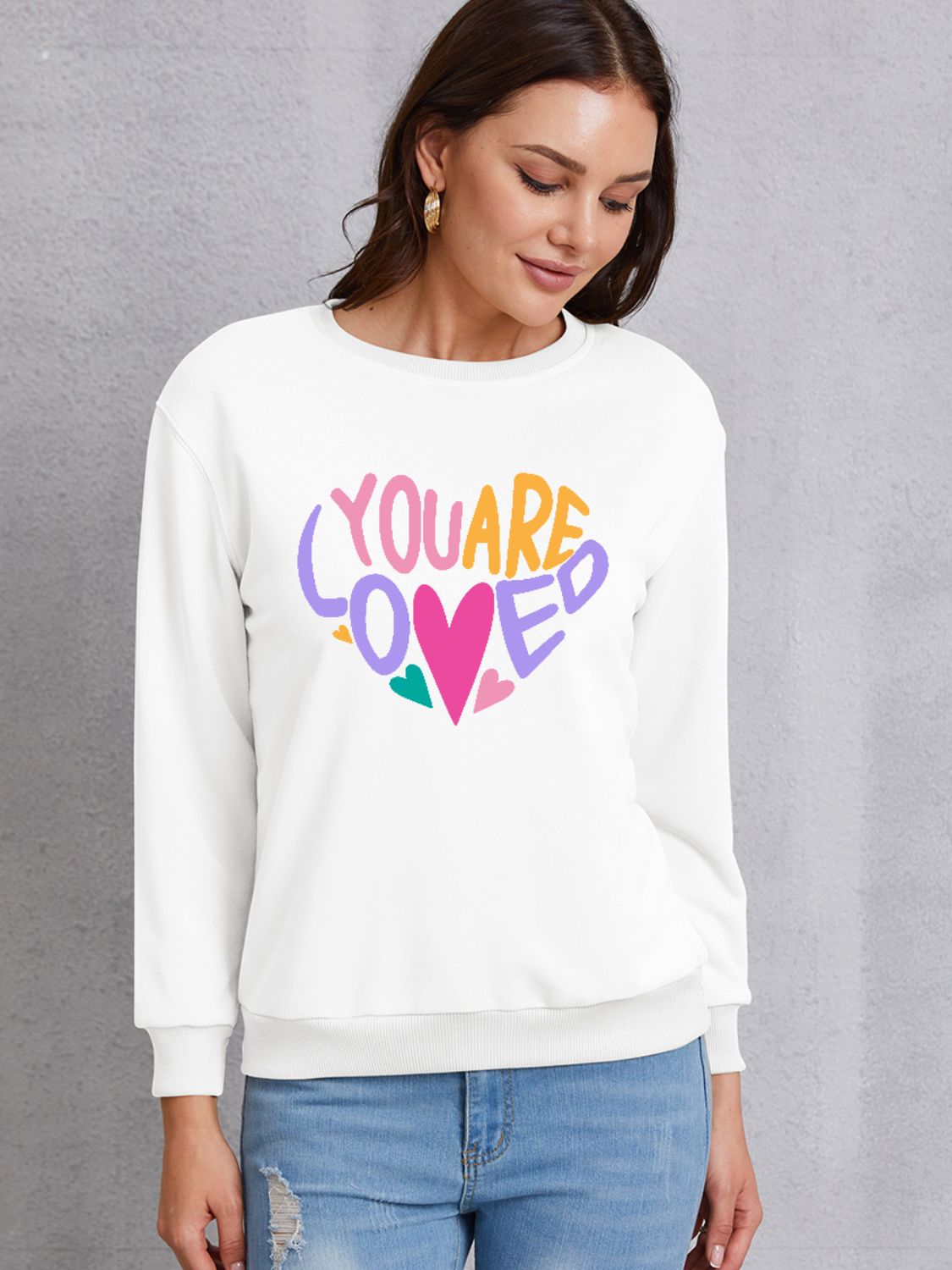 YOU ARE LOVED Dropped Shoulder Sweatshirt-Jewearrings