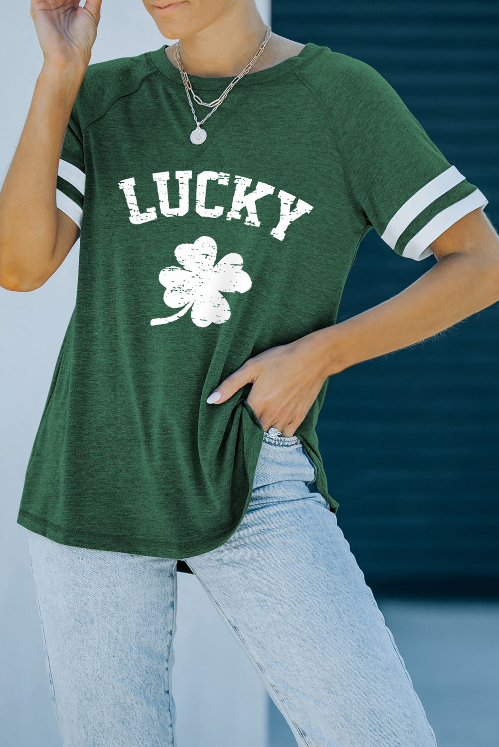 LUCKY Clover Graphic Tee Shirt-Jewearrings