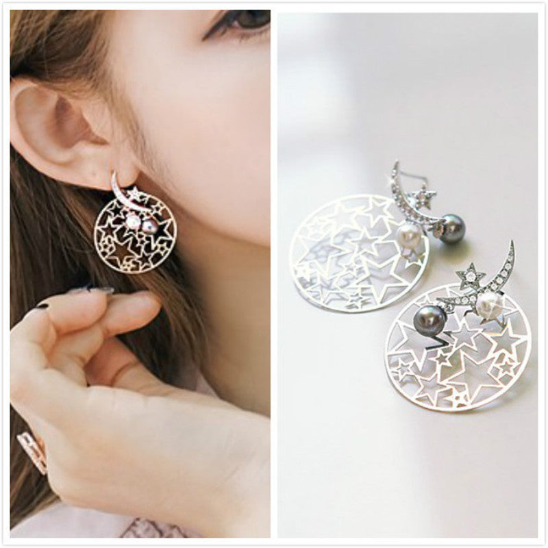 S925 Sterling Silver Exaggerated Oversized Planet Moon Stud Earrings-Jewearrings