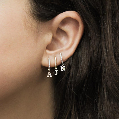 Zircon Inlaid Earrings Simple 26 English Letters Ear Clip-Jewearrings