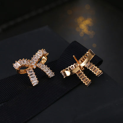 Women's Bow Earrings With Micro Inlays-Jewearrings