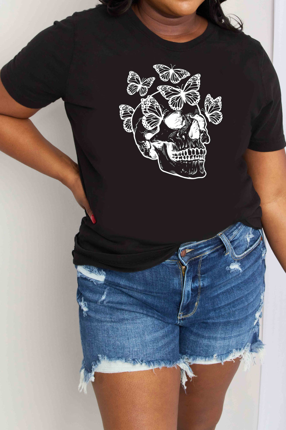 Simply Love Full Size Butterfly Skull Graphic Cotton Tee-Jewearrings