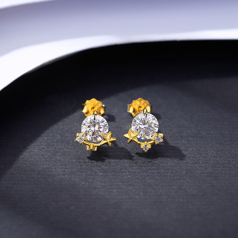 Simple 925 Silver Inlaid Crystal Zircon Stud Earrings-Jewearrings