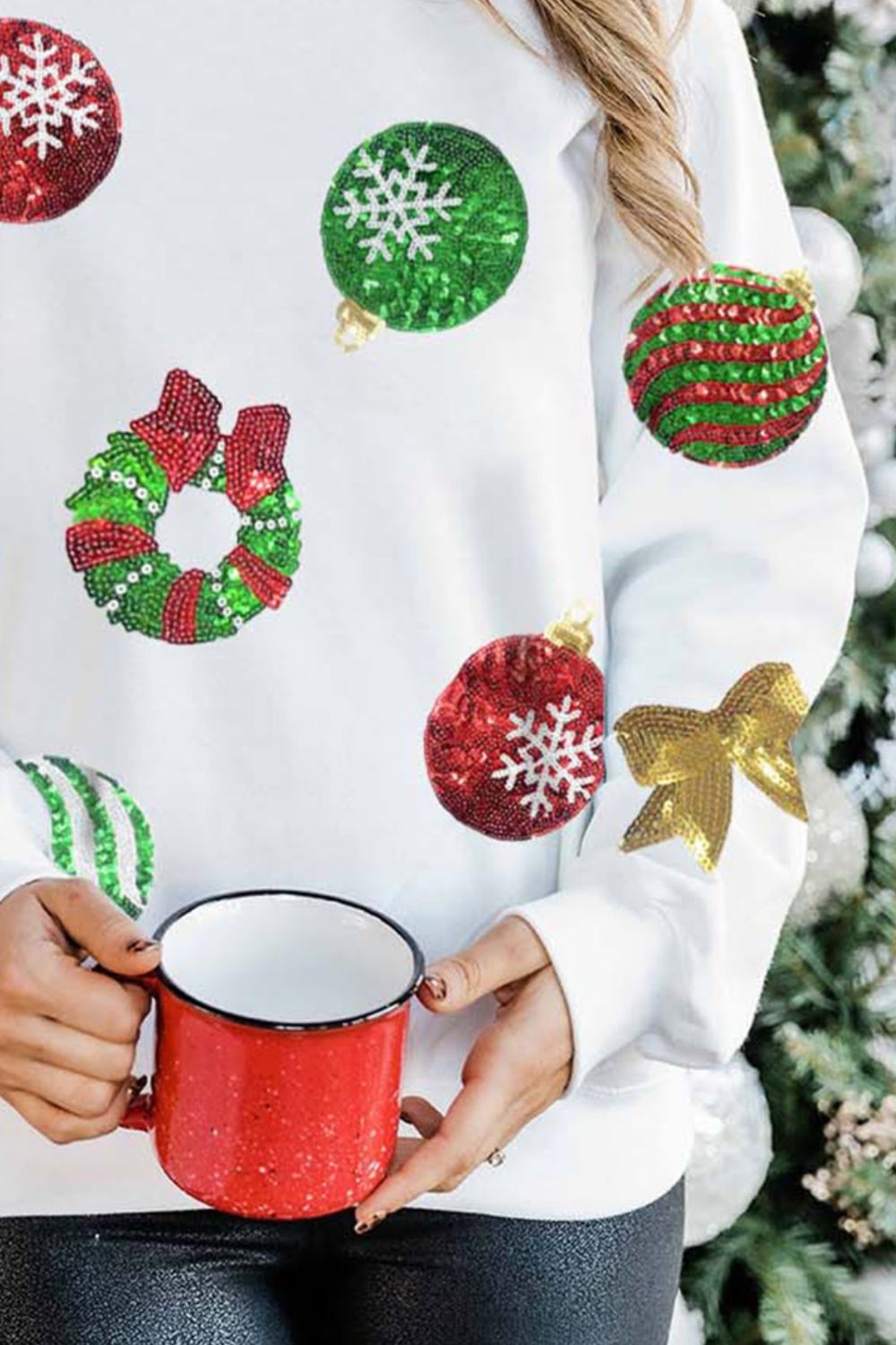 Sequin Patch Christmas Element Sweatshirt-Jewearrings