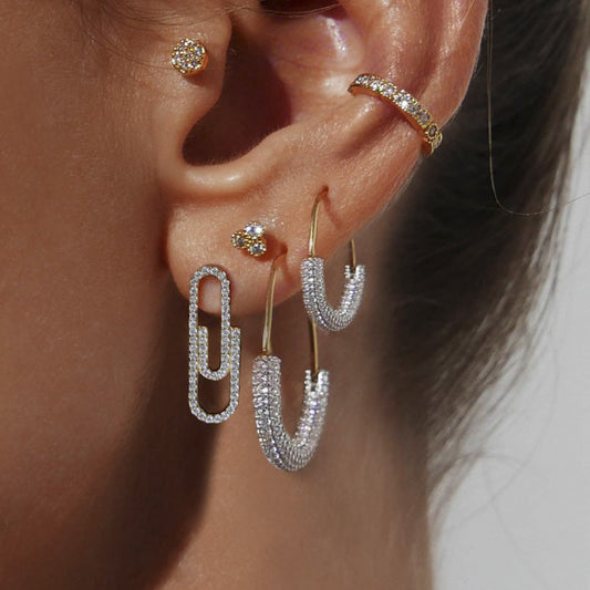 Mini Paperclip Stud Earrings With Diamonds-Jewearrings