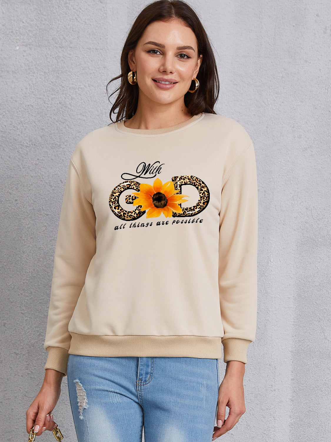 Sunflower Round Neck Dropped Shoulder Sweatshirt-Jewearrings