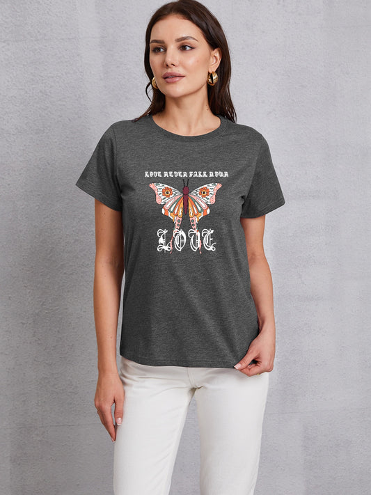 Butterfly Round Neck Short Sleeve T-Shirt-Jewearrings