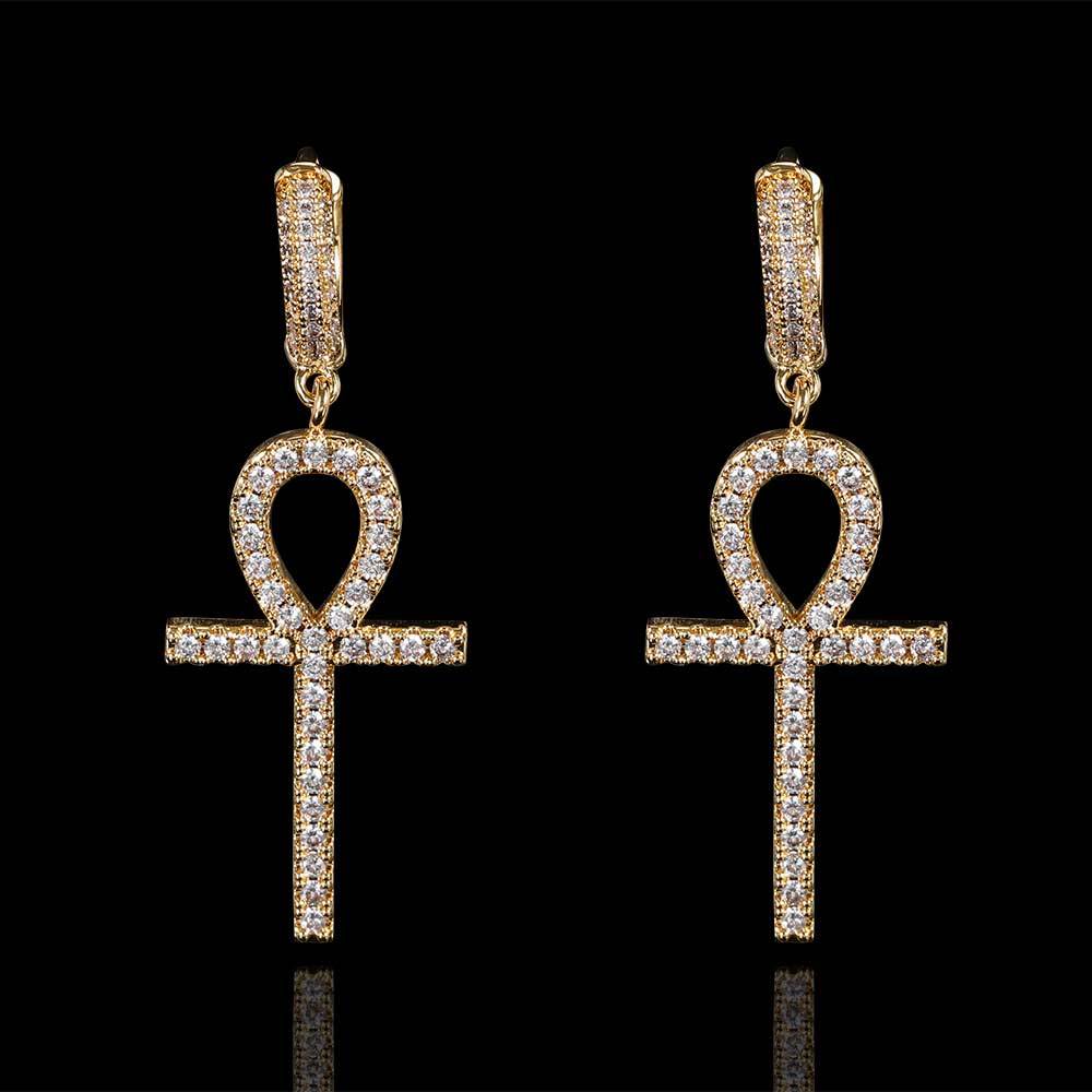 Hip Hop Stud Earrings Ankh Key Personality Cross Earrings-Jewearrings