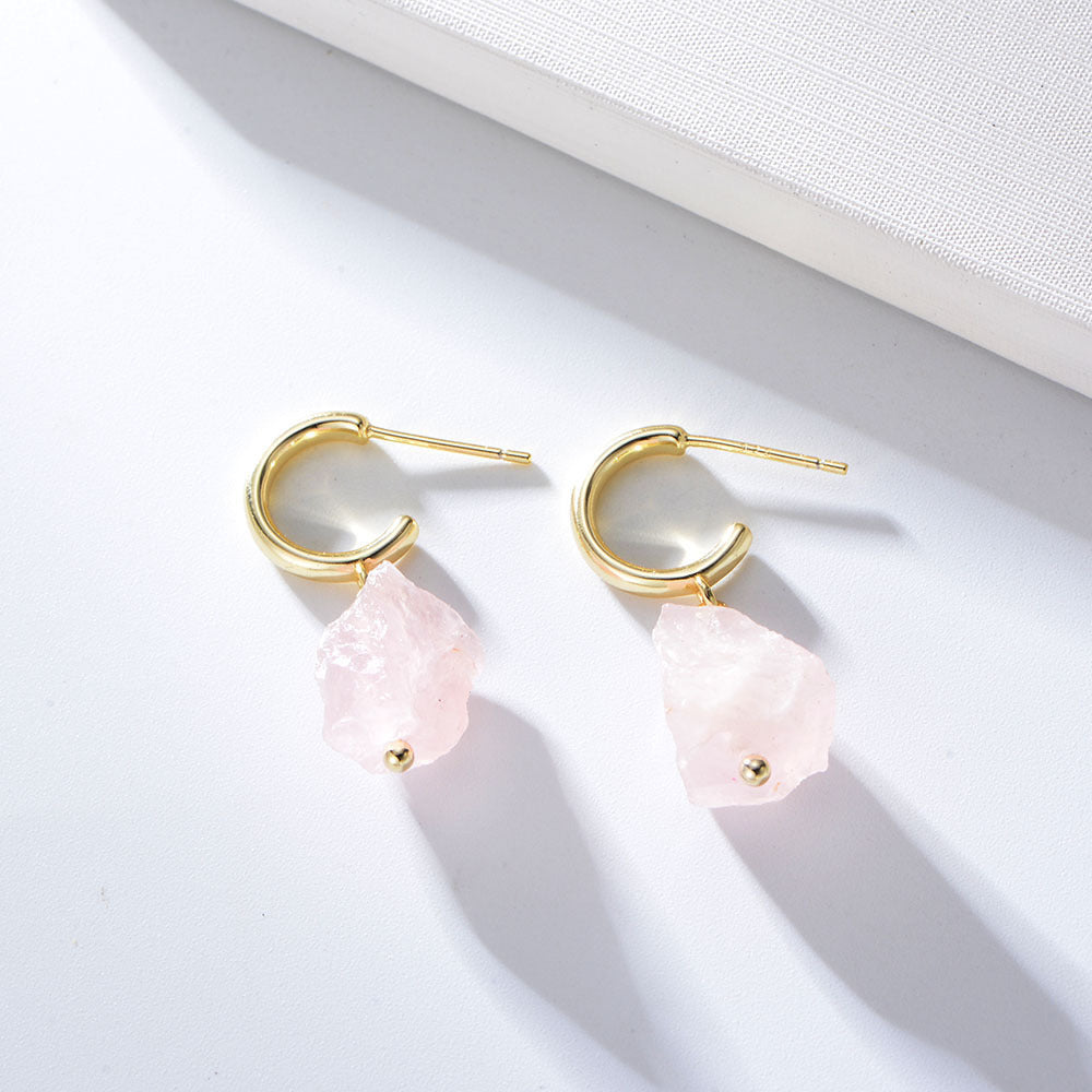 Sterling Silver Irregular Natural Stone Powder Crystal Earrings-Jewearrings