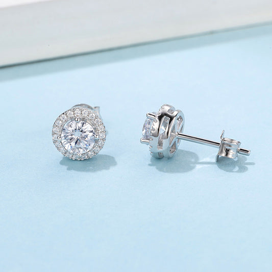 Round Bag Ear Studs Four-claw Moissanite Stud Earrings-Jewearrings