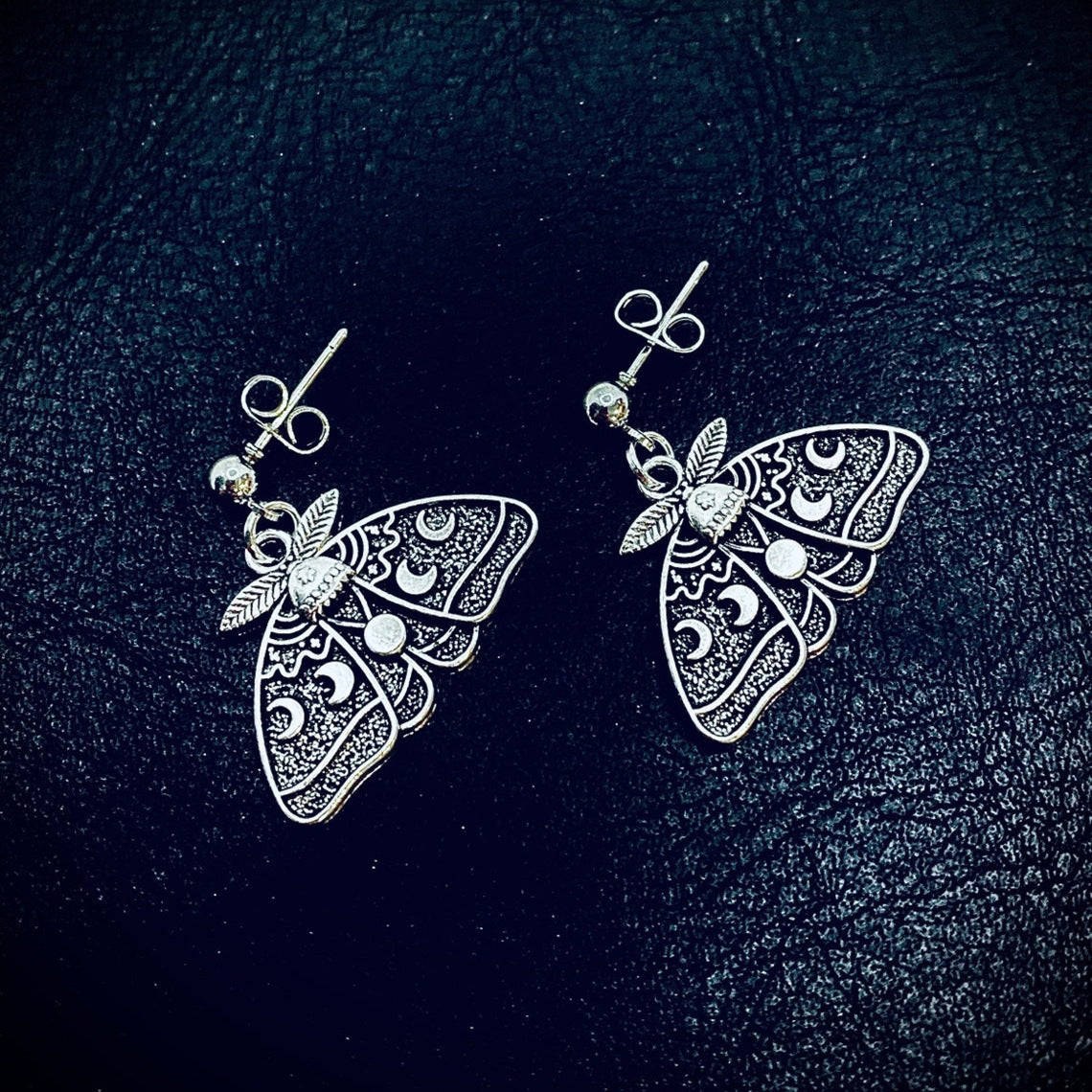 Women's Silver Sun Moon Moth Drop Earrings-Jewearrings