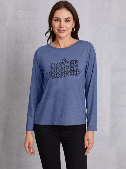 COFFEE Round Neck Long Sleeve T-Shirt-Jewearrings