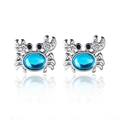 Fashion Alloy Gem Crystal Crab Stud Earrings-Jewearrings