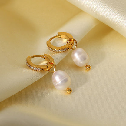 Simple Elegant Zircon Pearl Earrings-Jewearrings