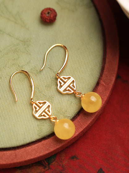 Women's Beeswax Amber Sterling Silver Gold-plated Earrings-Jewearrings