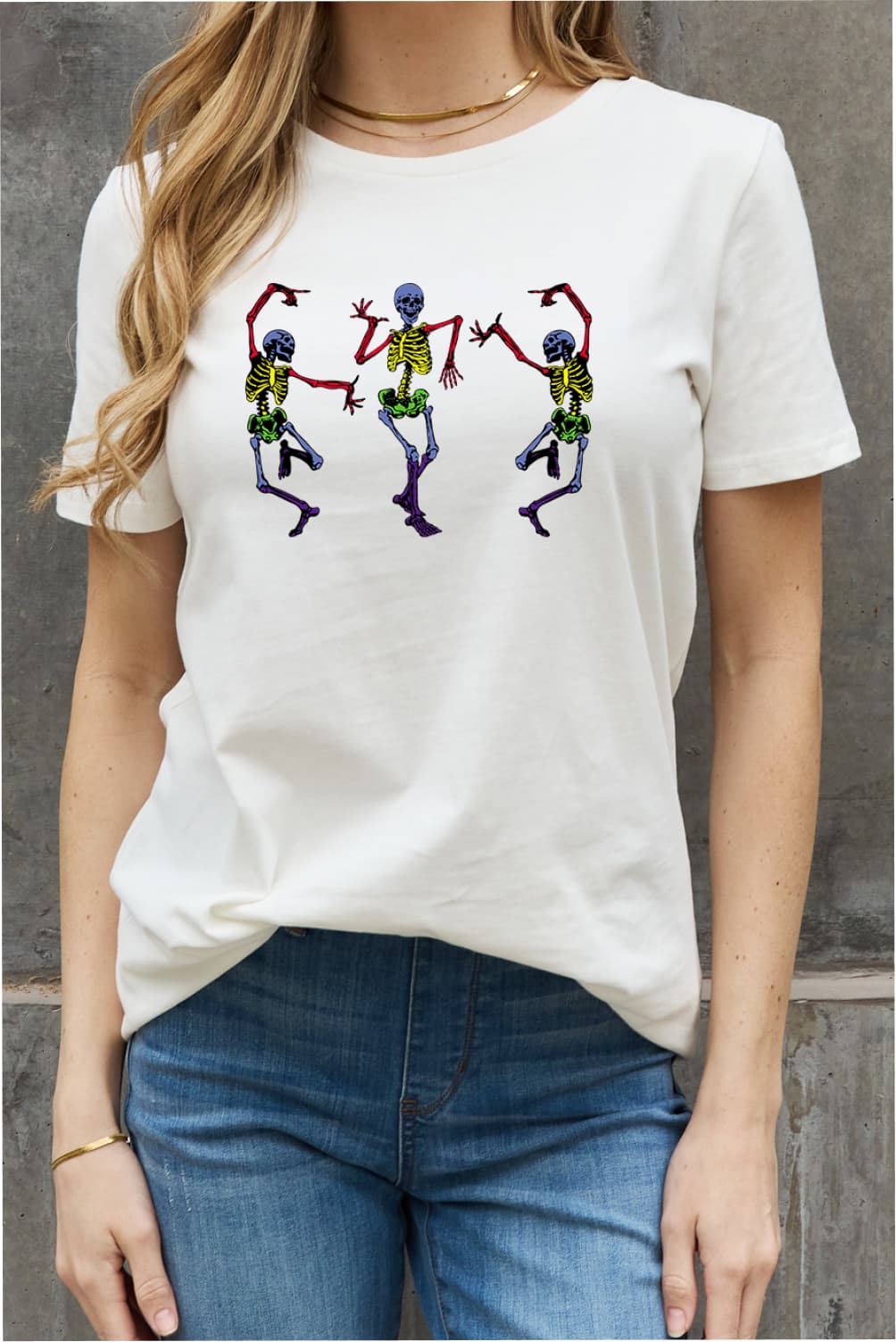 Simply Love Full Size Dancing Skeleton Graphic Cotton Tee-Jewearrings