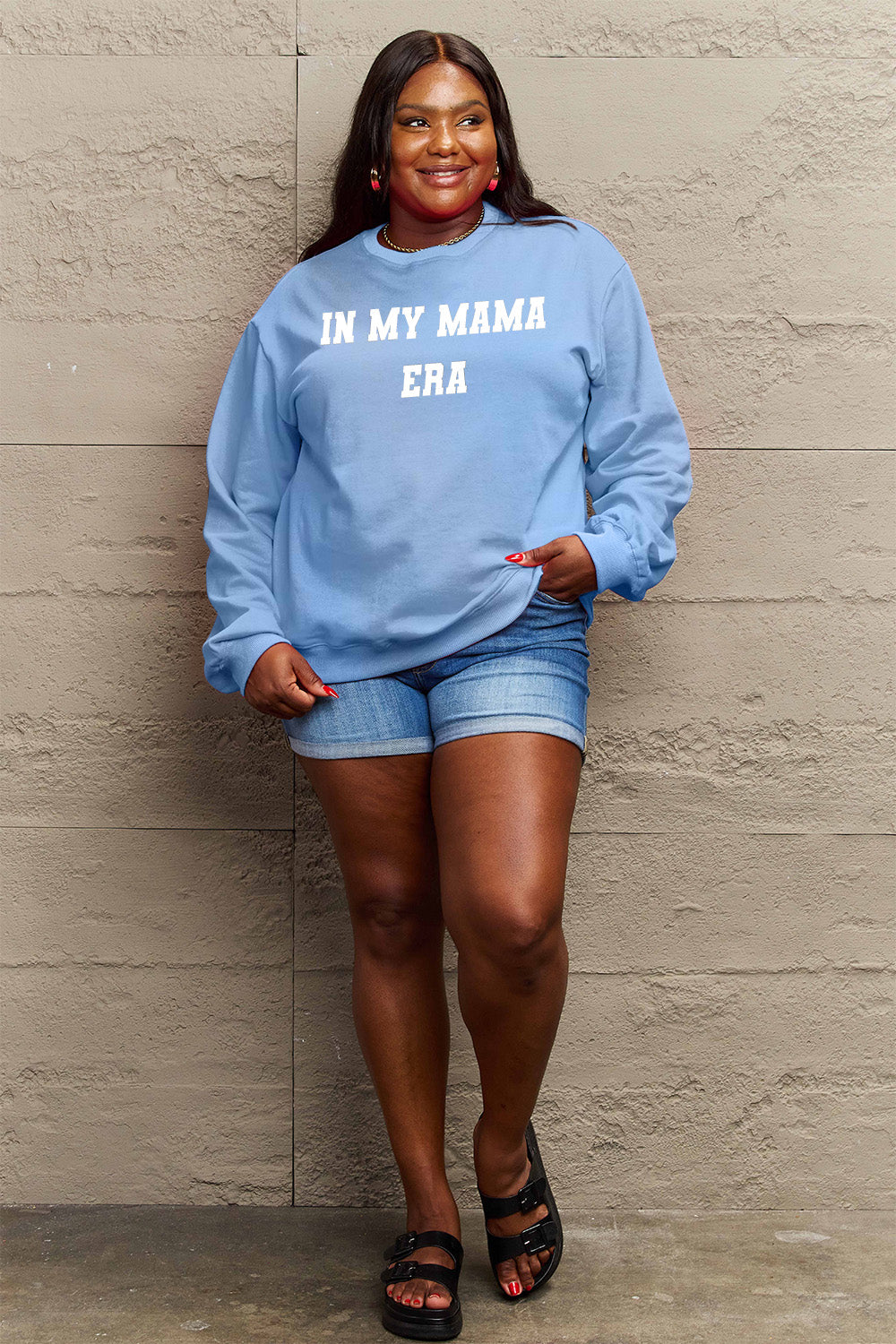 Simply Love Full Size IN MY MAMA EAR Graphic Sweatshirt-Jewearrings