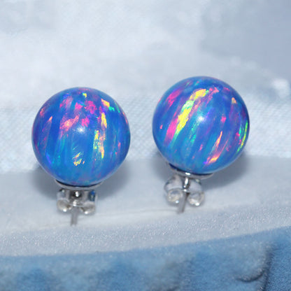 Silver Stud Earrings Opal Feature Colorful-Jewearrings