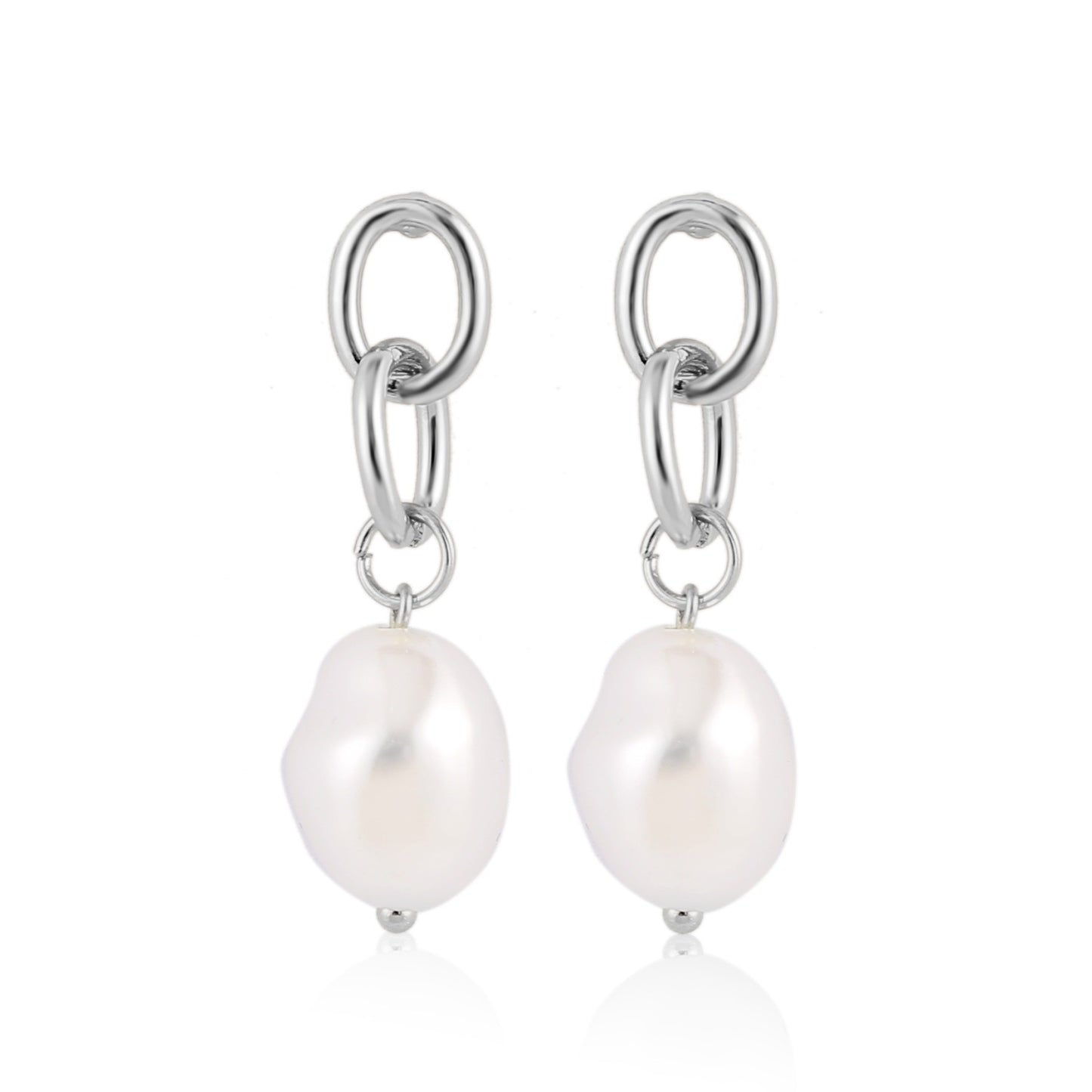 Simple Retro Metal Chain Pearl Earrings-Jewearrings