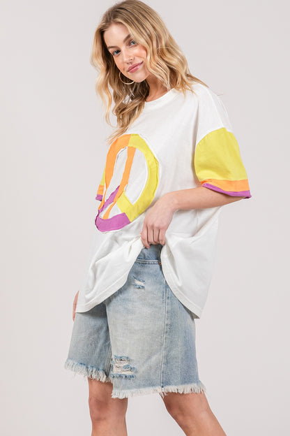 SAGE + FIG Color Block Peace Applique T-Shirt-Jewearrings