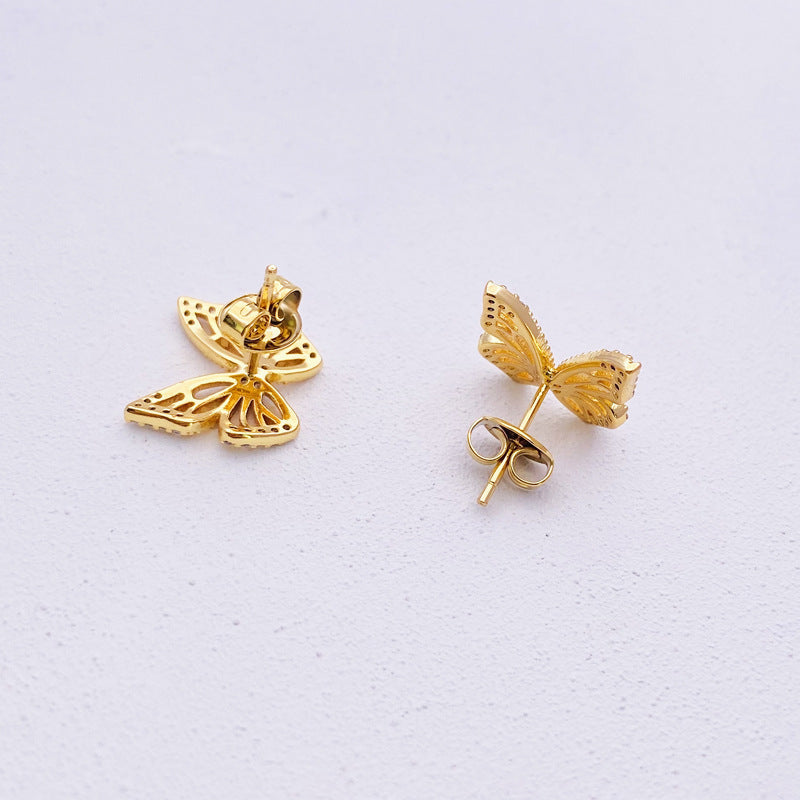 Micro Set Zircon Sterling Silver Butterfly Stud Earrings-Jewearrings