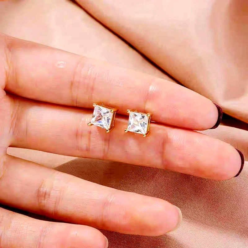 Square Large Super Zircon Female Stud Earrings-Jewearrings