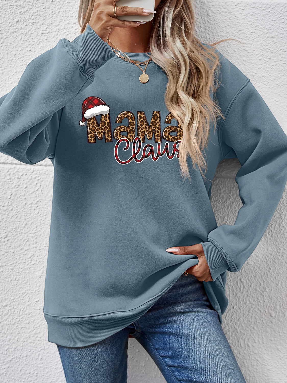 Round Neck Letter Graphic Long Sleeve Sweatshirt-Jewearrings