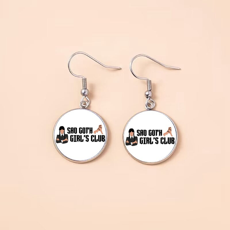 Punk Wednesday Stainless Steel Glass Dome Dangle Earrings For Women Girls-Jewearrings